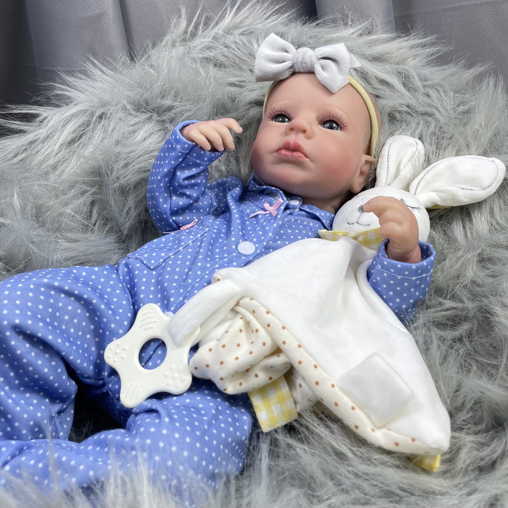 Кукла реборн NPK девочка 50 см. Виниловая кукла Reborn в синем слипе. Можно купать.  #1