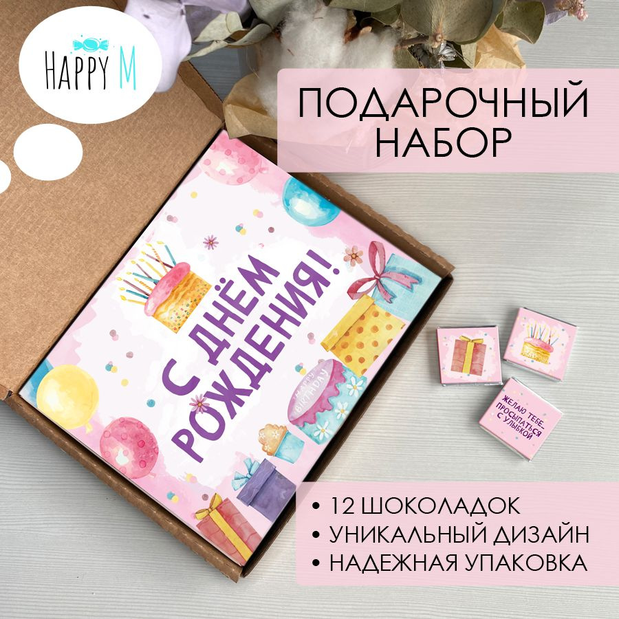Подарочные наборы Happy M "С Днем рождения" подарок девочке и дочке / сладкий бокс сюрприз подруге на #1