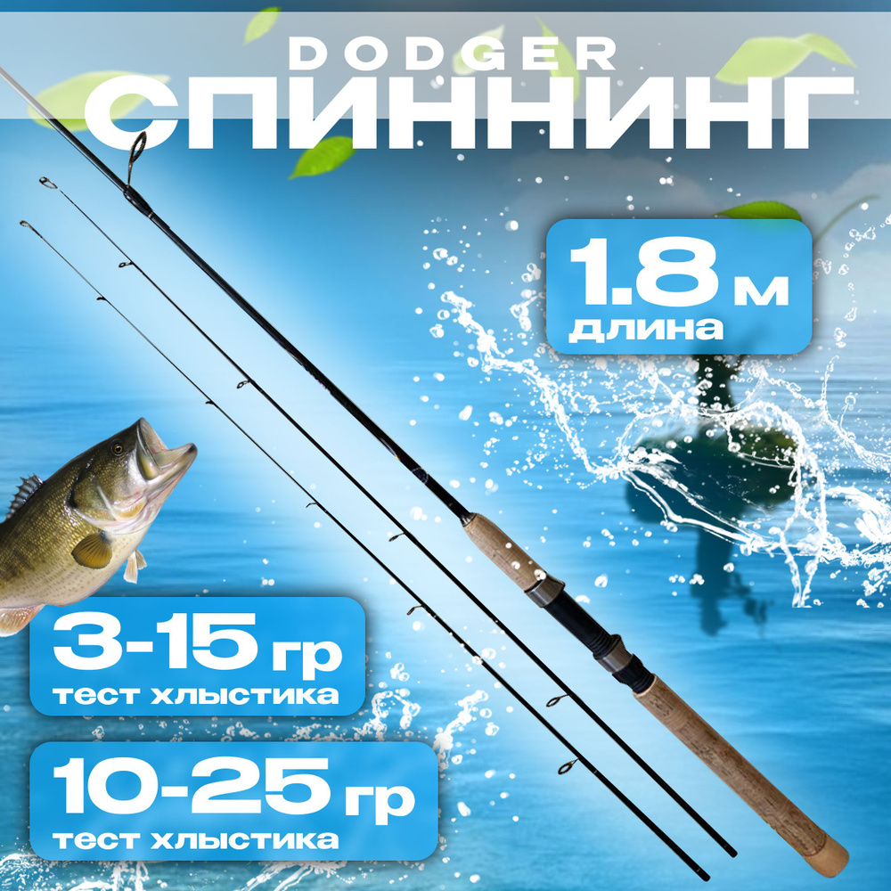 Спиннинг штекерный, с двумя хлыстами, DODGER, 1.8 м. тест 3-15g/10-25g  #1