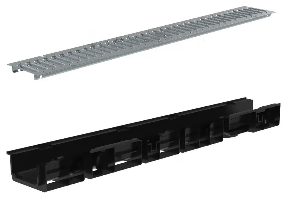 Лоток пластиковый SteeStart DN100 Н80 L1000 со стальной решеткой А15 (4 комплекта)  #1
