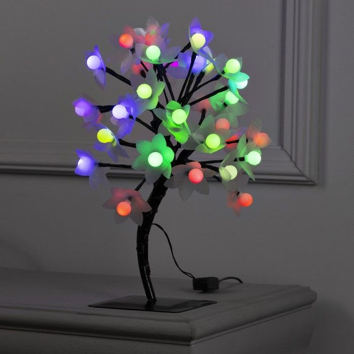 Светодиодный куст Цветы с шариками 30 см, 32 LED, мигание, 220 В, свечение мульти (RG/RB)  #1
