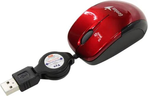 Мышь компактная МИНИ проводная USB с вытяжным кабелем-рулеткой 75 см Genius Micro Traveler V2 USB Red #1