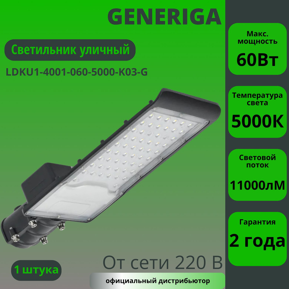 Светильник светодиодный ДКУ 4001 60Ш 5000К IP65 GENERICA LDKU1-4001-060-5000-K03-G  #1