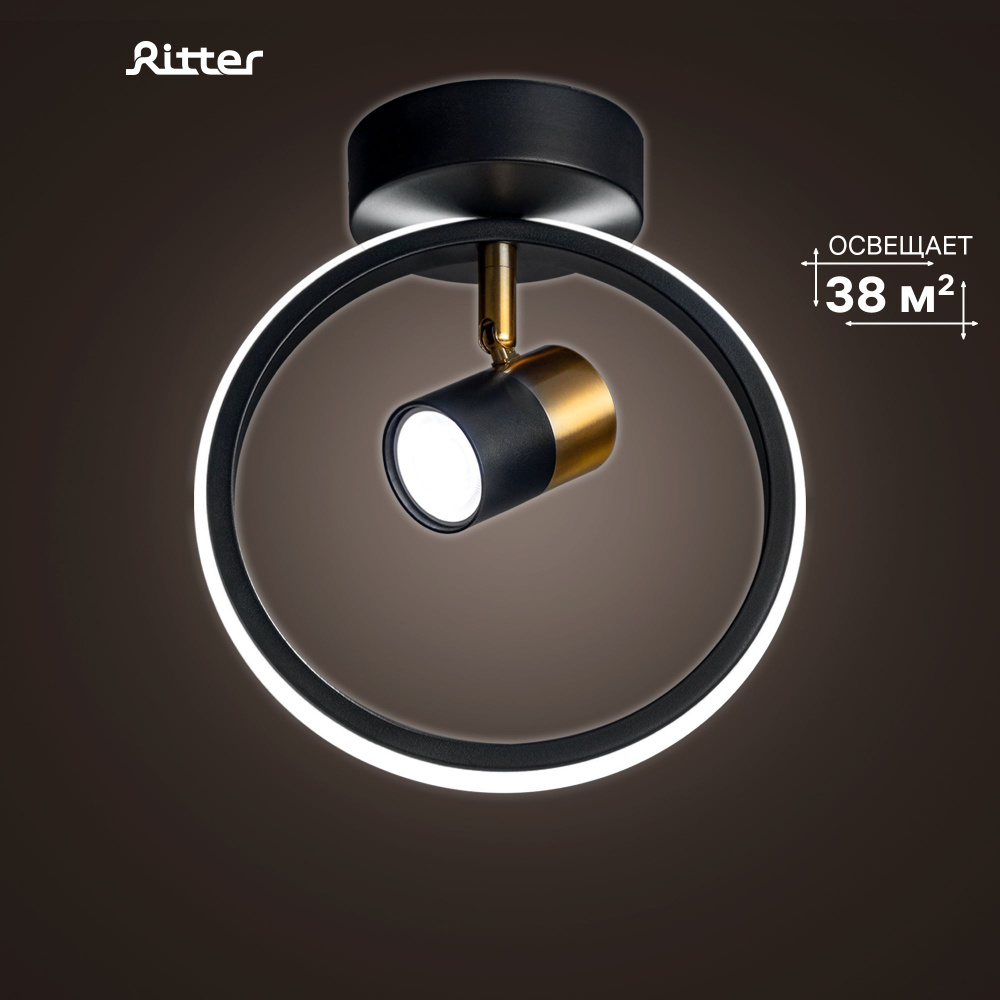 Люстра потолочная светодиодная Ritter FALENA с повортным спотом, 14Вт, до 5кв.м., 3 режима, цвет черный/золото, #1