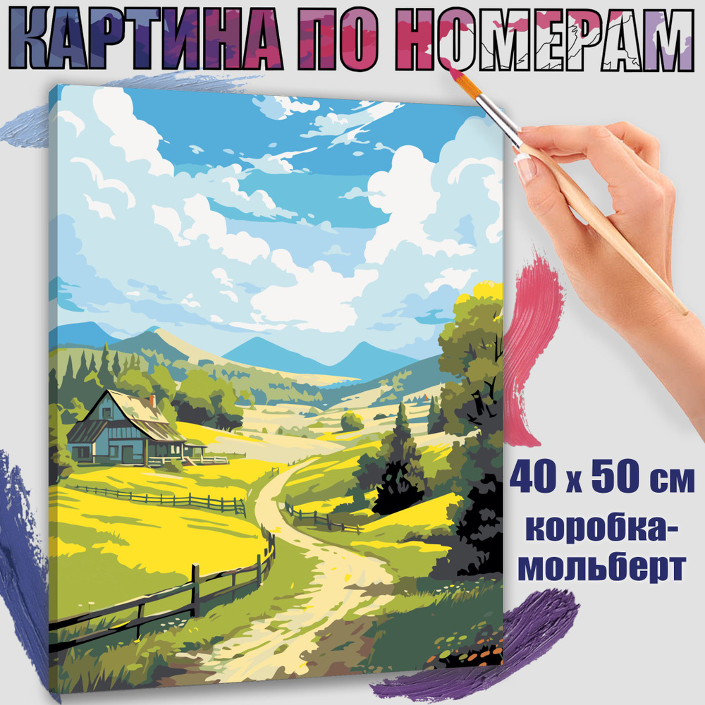 Картина по номерам 40x50 см. Пейзаж с сельской дорогой #1