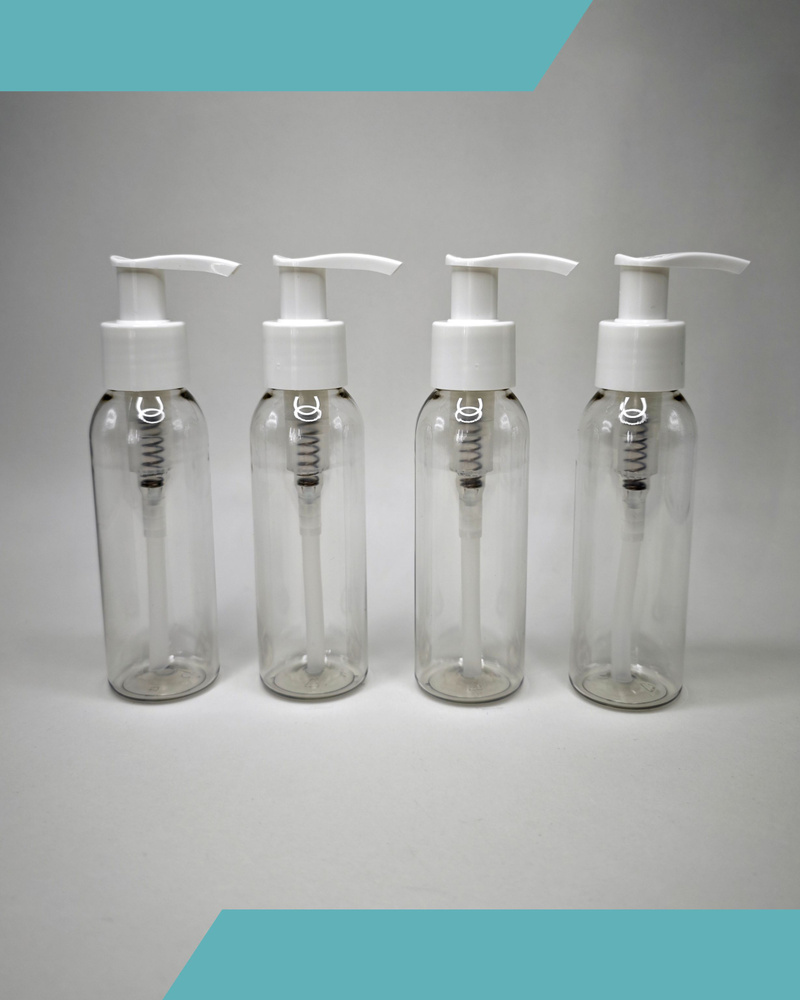 Флакон (бутылочка) 100 мл. прозрачный с белым дозатором. Дорожный набор, помпа, емкость для антисептика, #1