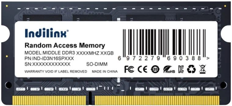 Indilinx Оперативная память Модуль памяти для ноутбука SODIMM 4GB DDR3-1600 IND-ID3N16SP04X 1x4 ГБ (IND-ID3N16SP04X) #1