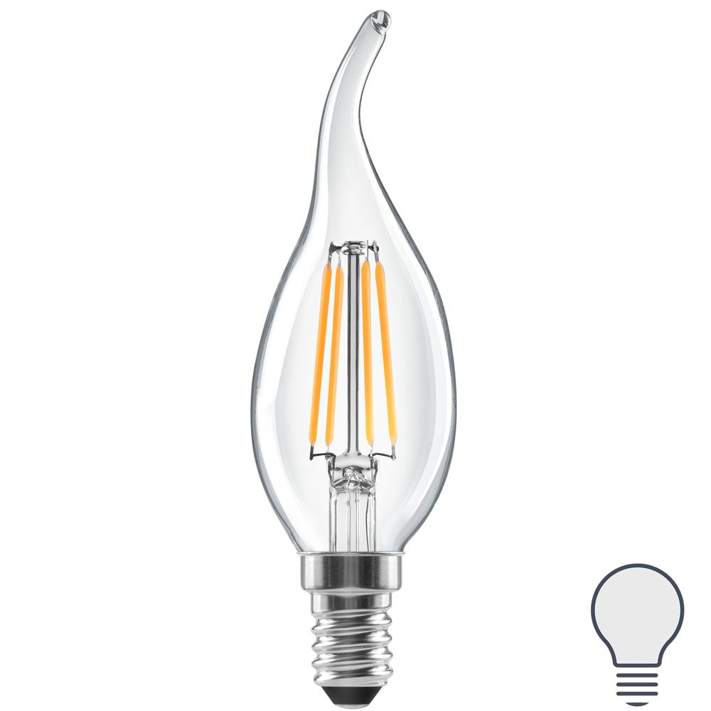 Лампа светодиодная Lexman E14 220-240 В 5 Вт свеча на ветру прозрачная 600 лм нейтральный белый свет #1