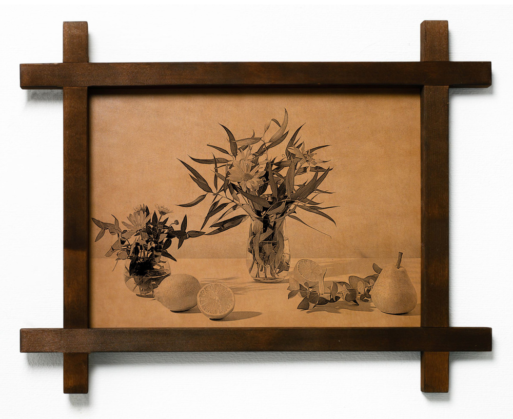 Картина "Натюрморт с эвкалиптом", гравировка на натуральной коже, интерьерная для украшения и декора #1