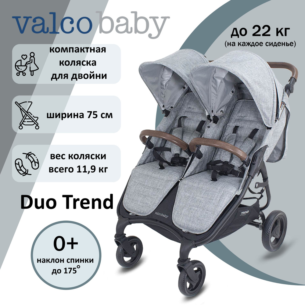 Прогулочная коляска для двойни всесезонная Valco Baby Snap Duo Trend цвет: Grey Marle  #1