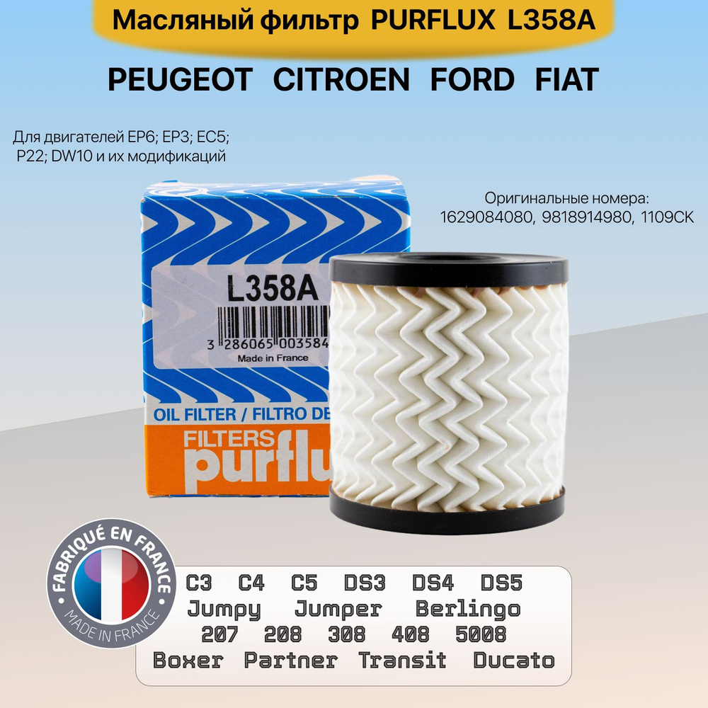 Фильтр масляный Purflux для автомобилей Citroen Peugeot Ford #1