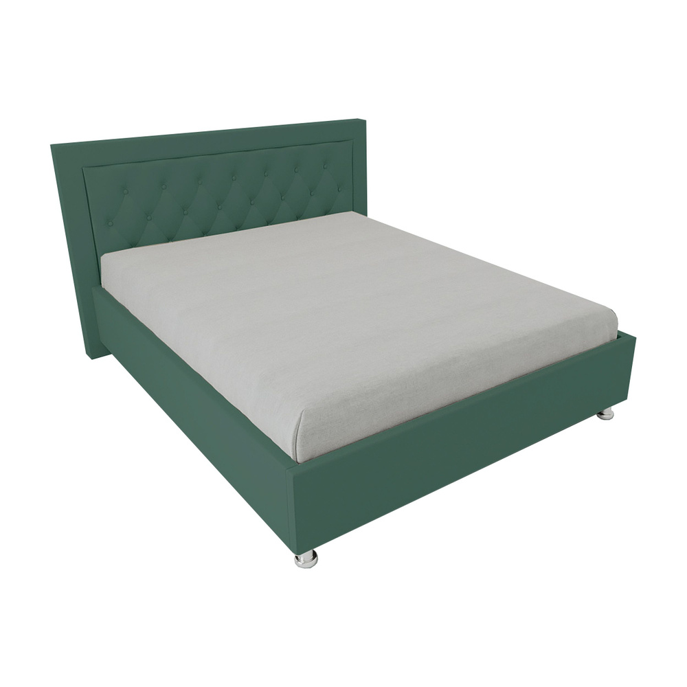 Двуспальная кровать Алания 160x200 основание металлическое с ламелями велюр зеленый ножки 5 см  #1