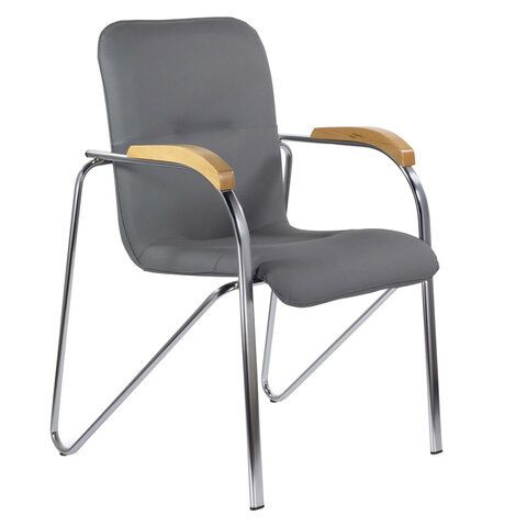 Кресло для приемных и переговорных BRABIX "Samba CF-103", хром, бук (D-1), к/з серый, собрано, 532758 #1