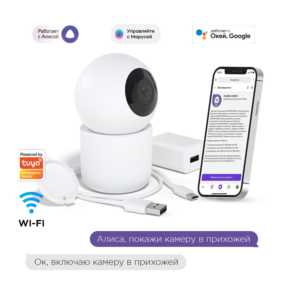Умная камера Wi-Fi 2К 360 c Яндекс Алисой, Goggle Assistant, поддержка карт памяти до 128Гб и облачное #1