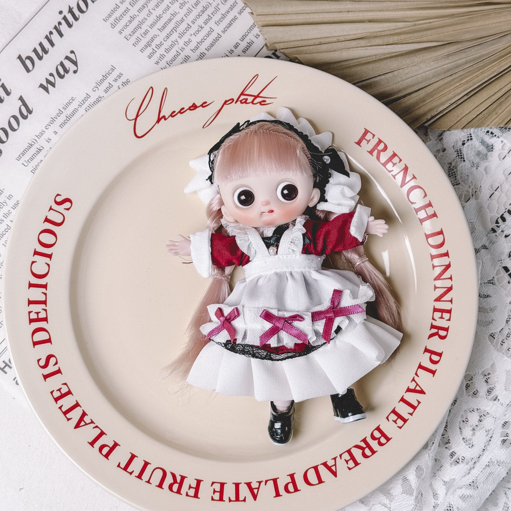 Шарнирная куколка 14 см в красно-белом платье , bjd ob11 #1