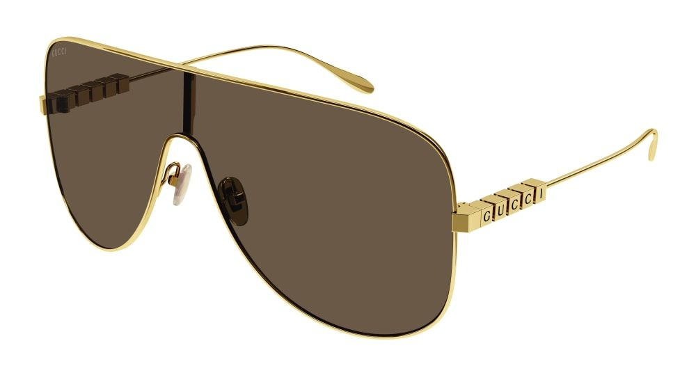 Мужские и женские солнцезащитные очки Gucci GG1436S 002, цвет: золотой, цвет линзы: коричневый, авиаторы, #1