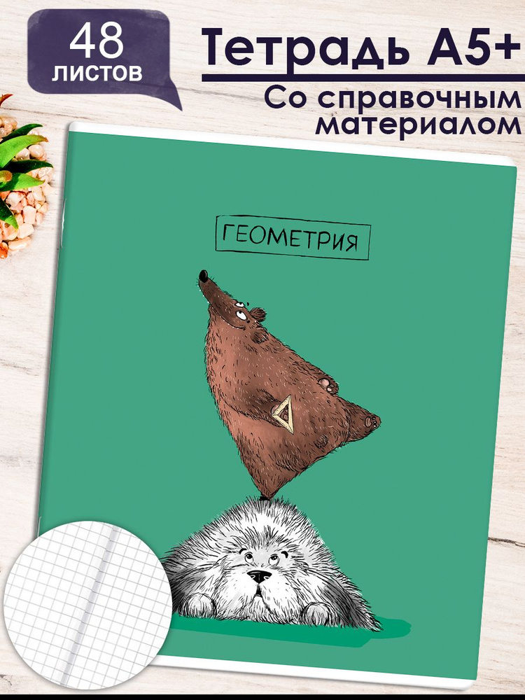 Тетрадь предметная "ПЁС УЧЁНЫЙ" ГЕОМЕТРИЯ 48л. А5+ мягкий переплёт (2 скобы) клетка  #1