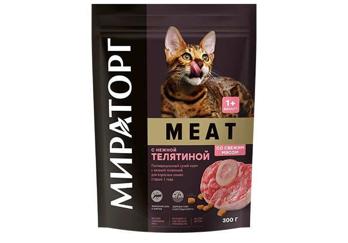 Мираторг Meat / Сухой корм для взрослых кошек с нежной Телятиной 300г  #1