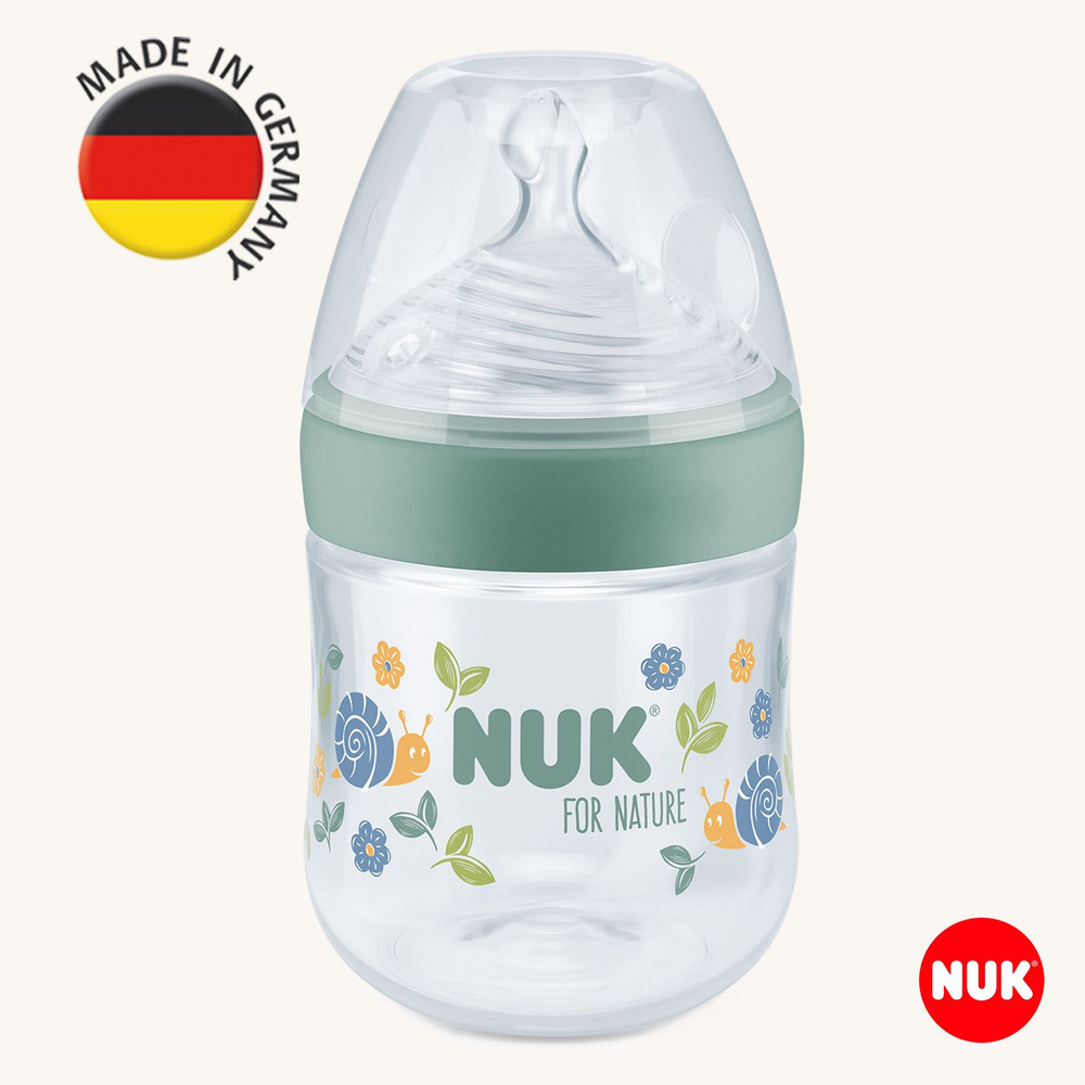 NUK FOR NATURE Бутылочка из ПП 150 мл с ИТ с сос. из сил. с отв. S зеленая  #1