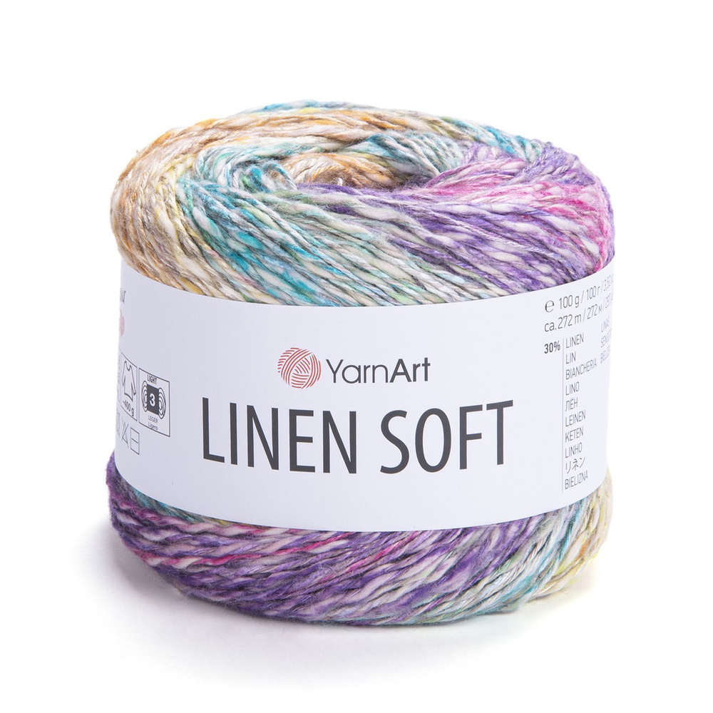 Пряжа Linen soft YarnArt - 7401 (роз/сирен/оранж), 30% лен, 36% вискоза, 34% хлопок, (100г, 272м) нитки #1