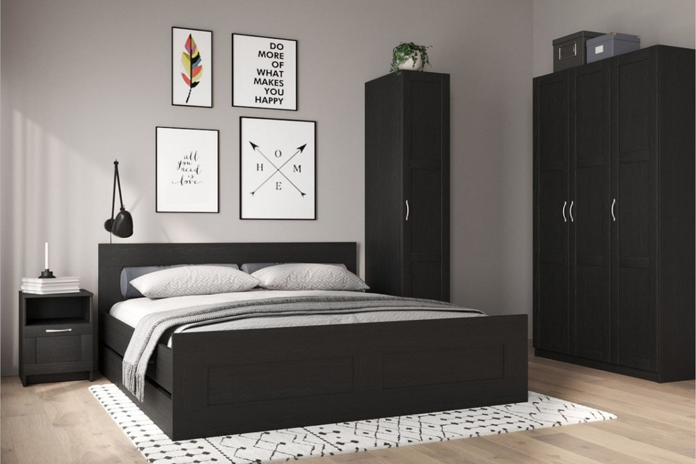 Кровать двуспальная ОРИОН, 180х200 см, черная, дуб венге #1