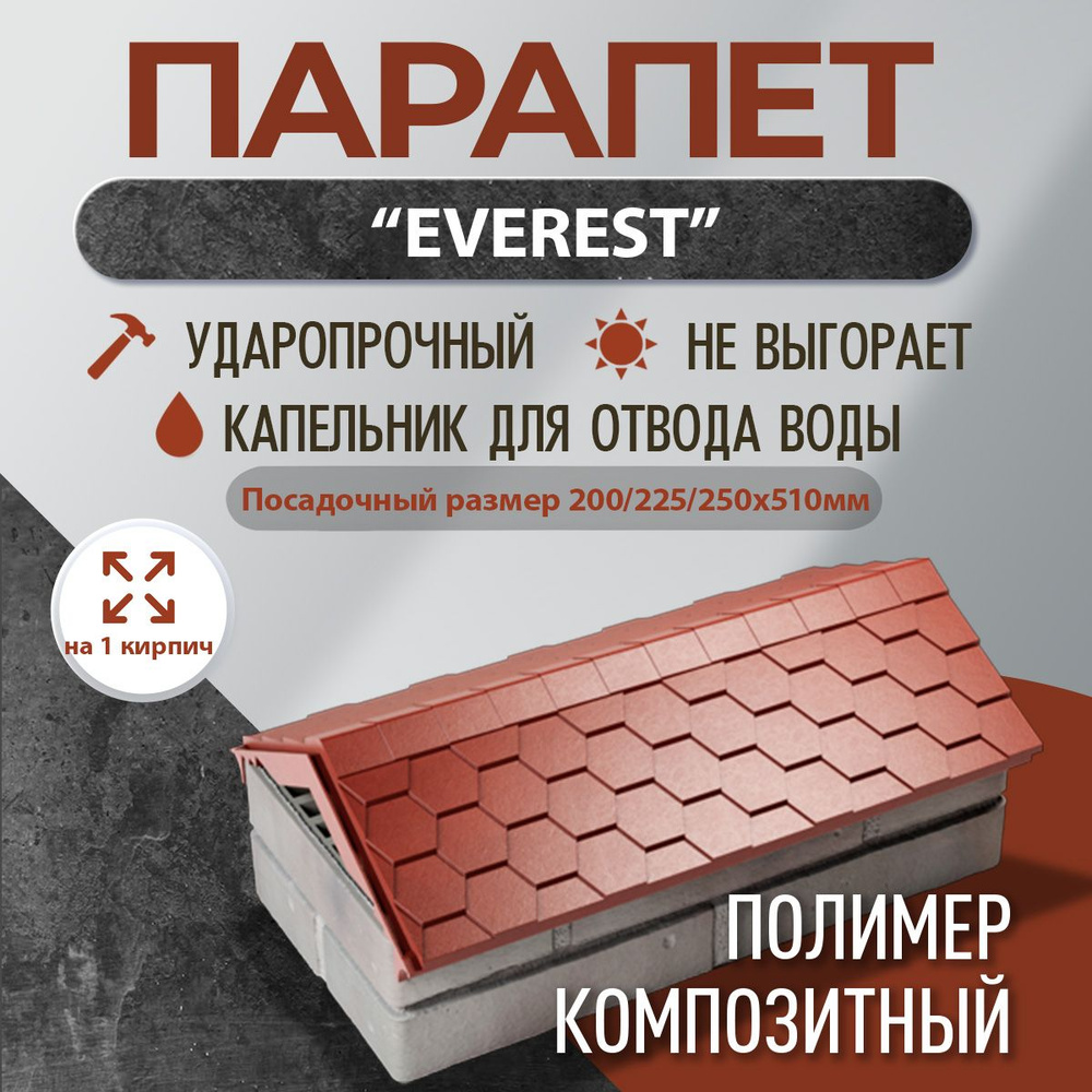 Парапет полимер-композитный Everest, 200/225/250*510 (1 кирпич), красный  #1