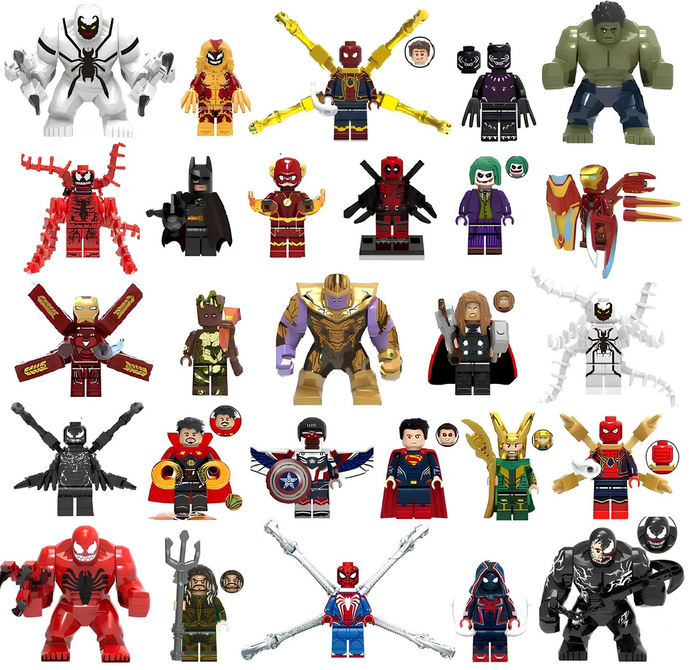 Набор минифигурок Мстители Железный Человек Паук, Танос, Халк, Веном, Дэдпул, Супермен, Тор совместимы #1