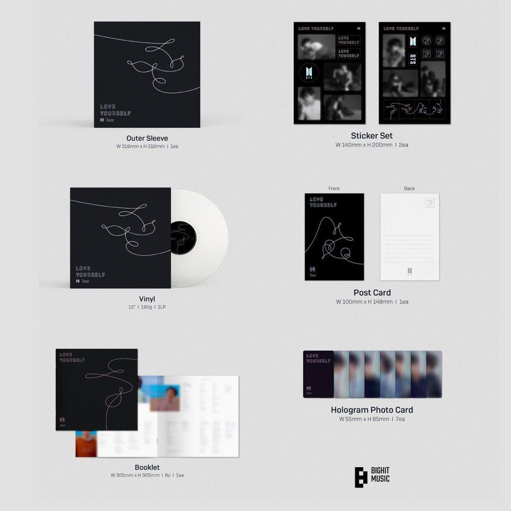 Белый винил BTS - Love Yourself: Tear LP + буклет + стикеры + фото + открытка (Limited Edition) BTS, #1