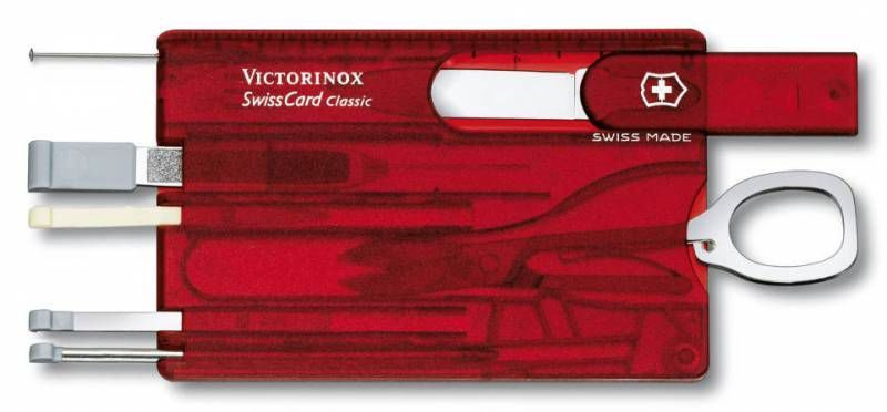 Швейцарская карта Victorinox SwissCard Classic (0.7100.T) красный полупрозрачный коробка подарочная  #1