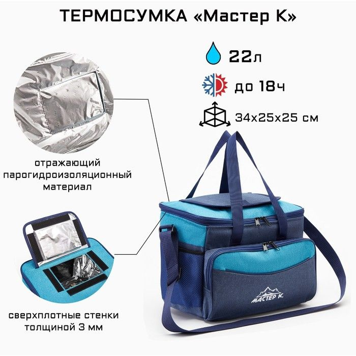 Термосумка, 22 л, 34 х 25 х 25 см, голубая #1