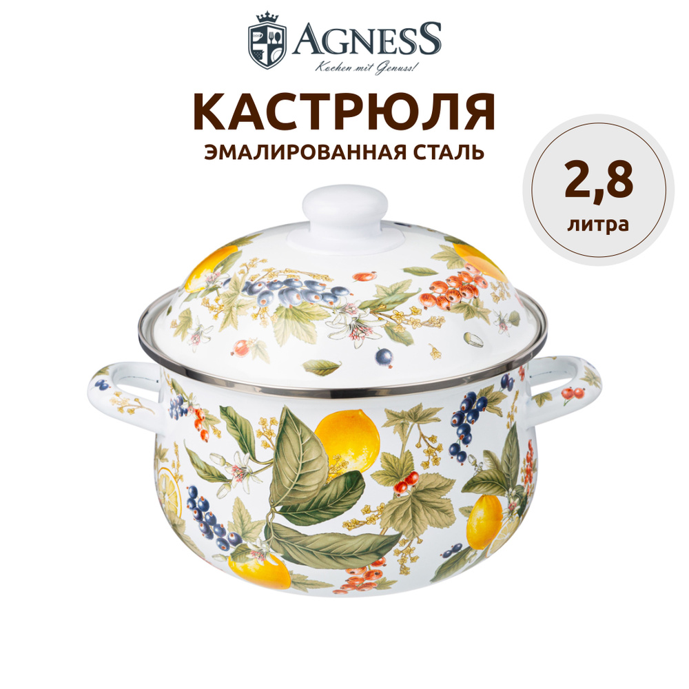 Кастрюля эмалированная 2,8 литра Agness "Фруктовая корзина" для всех видов плит 20 х 12 см  #1