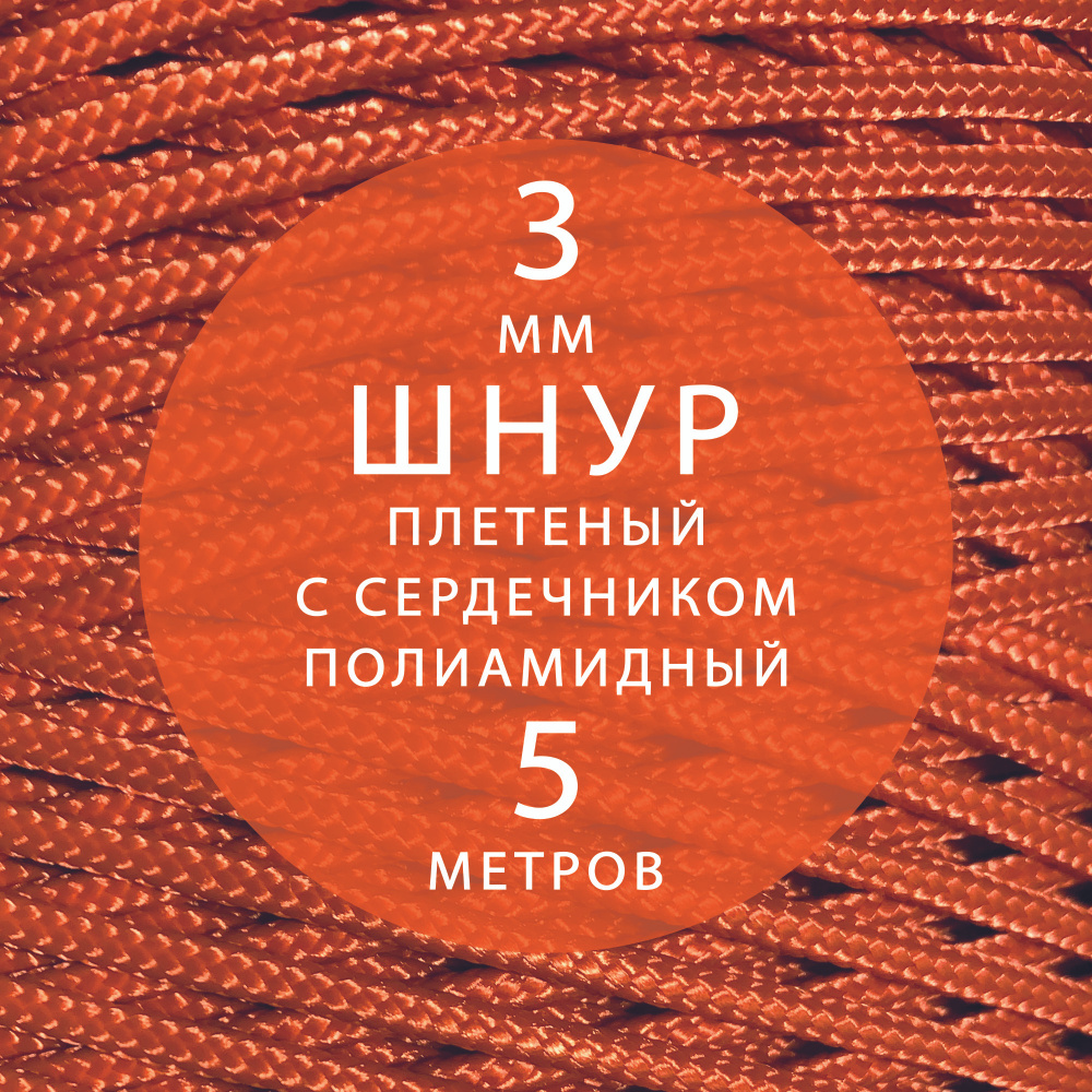 Шнур паракорд 3 мм (5 м) высокопрочный, полиамидный с сердечником, статический, плетеный. Веревка туристическая #1