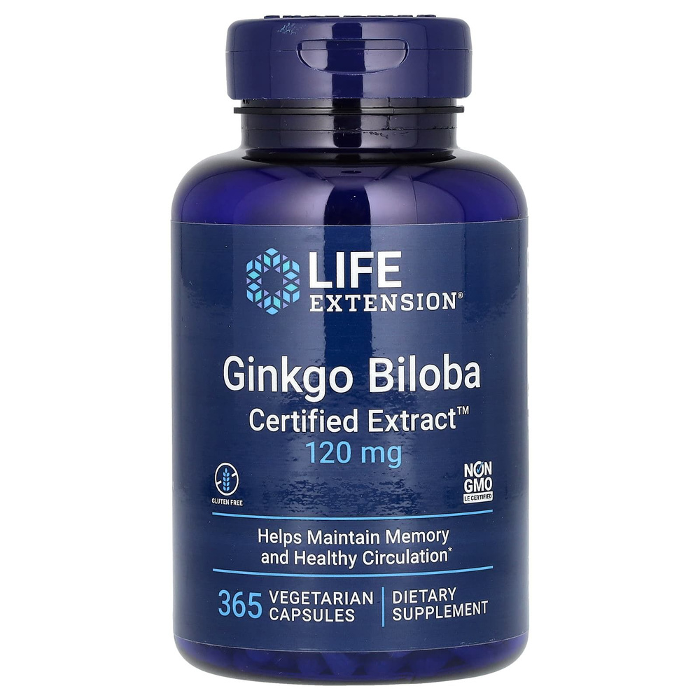 Life Extension Ginkgo Biloba Certified Extract, Гинкго Билоба 365 капсул #1