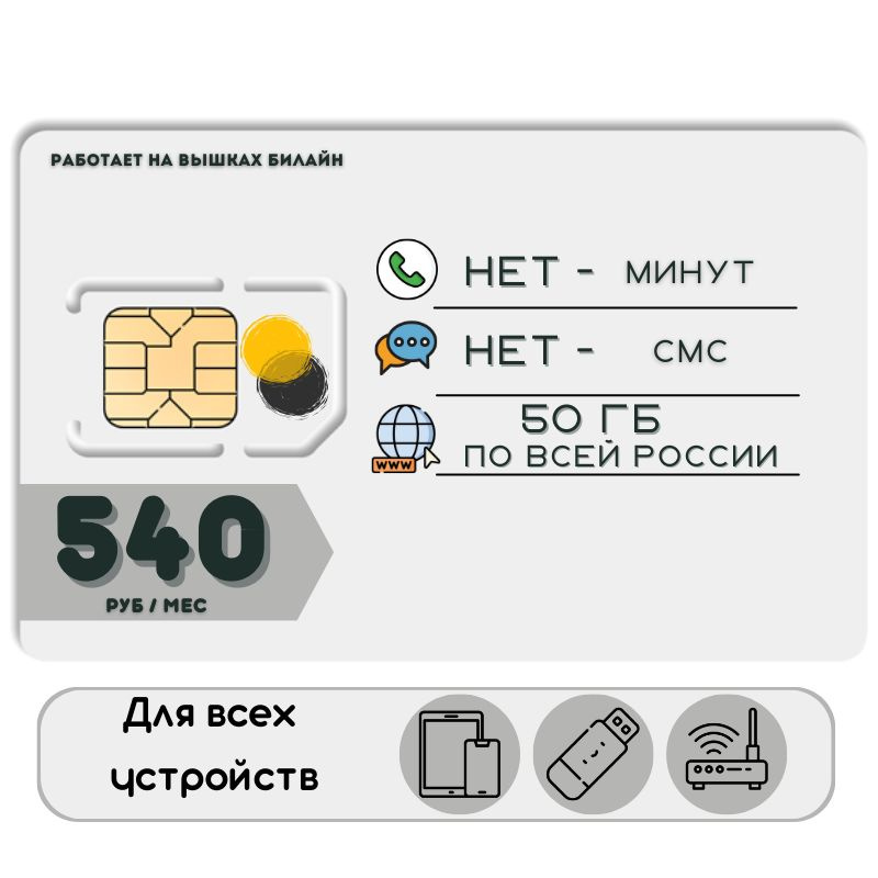 SIM-карта Сим карта Безлимитный интернет 540 руб. 50 гб в месяц для любых устройств + раздача NSTP16 #1