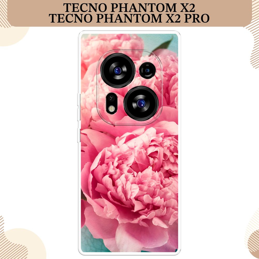 Силиконовый чехол на Tecno Phantom X2/X2 Pro / Текно Фантом X2/X2 Про, Крупные пионы  #1