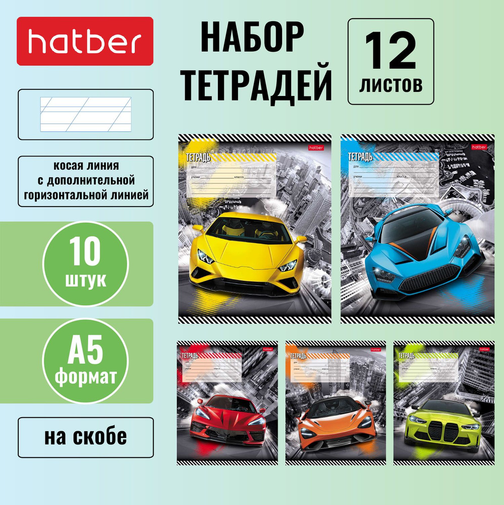 Набор тетрадей Hatber 12 листов, формата А5, в косую линию с дополнительной горизонтальной, 65 г/кв. #1