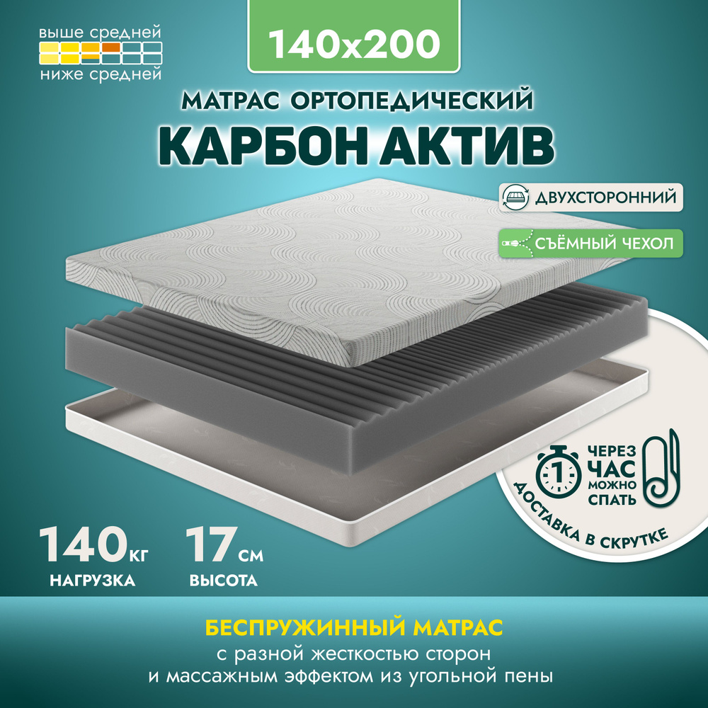 Матрас 140х200 ортопедический беспружинный Карбон Актив для кровати, в рулоне скрученный, в скрутке, #1