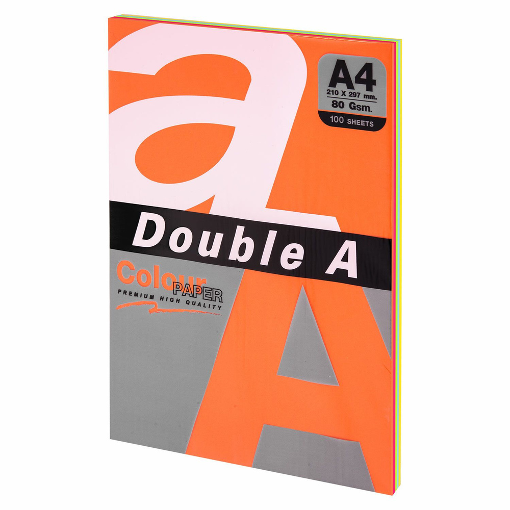 2 шт! Бумага цветная DOUBLE A, А4, 80 г/м2, 100 л., 5 цветов x 20 л., микс интенсив  #1