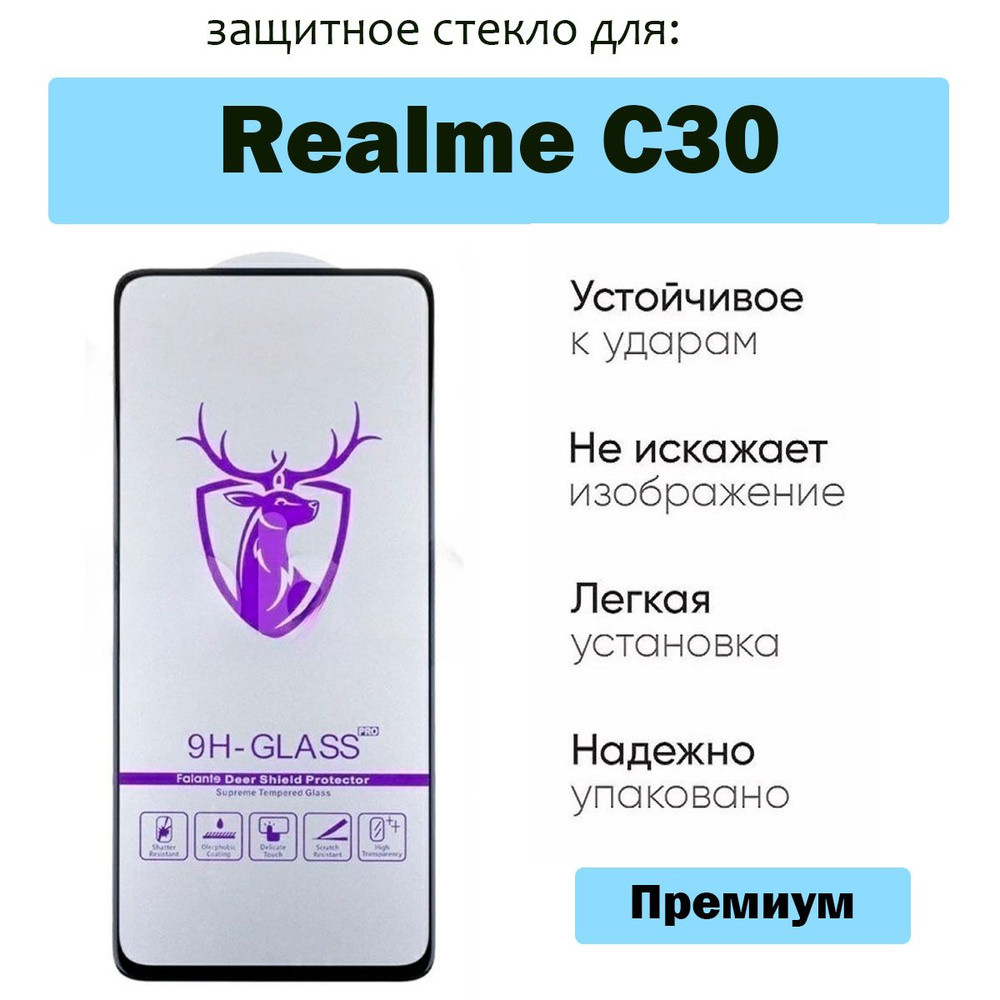 Защитное стекло Realme C30 Черный Премиум #1