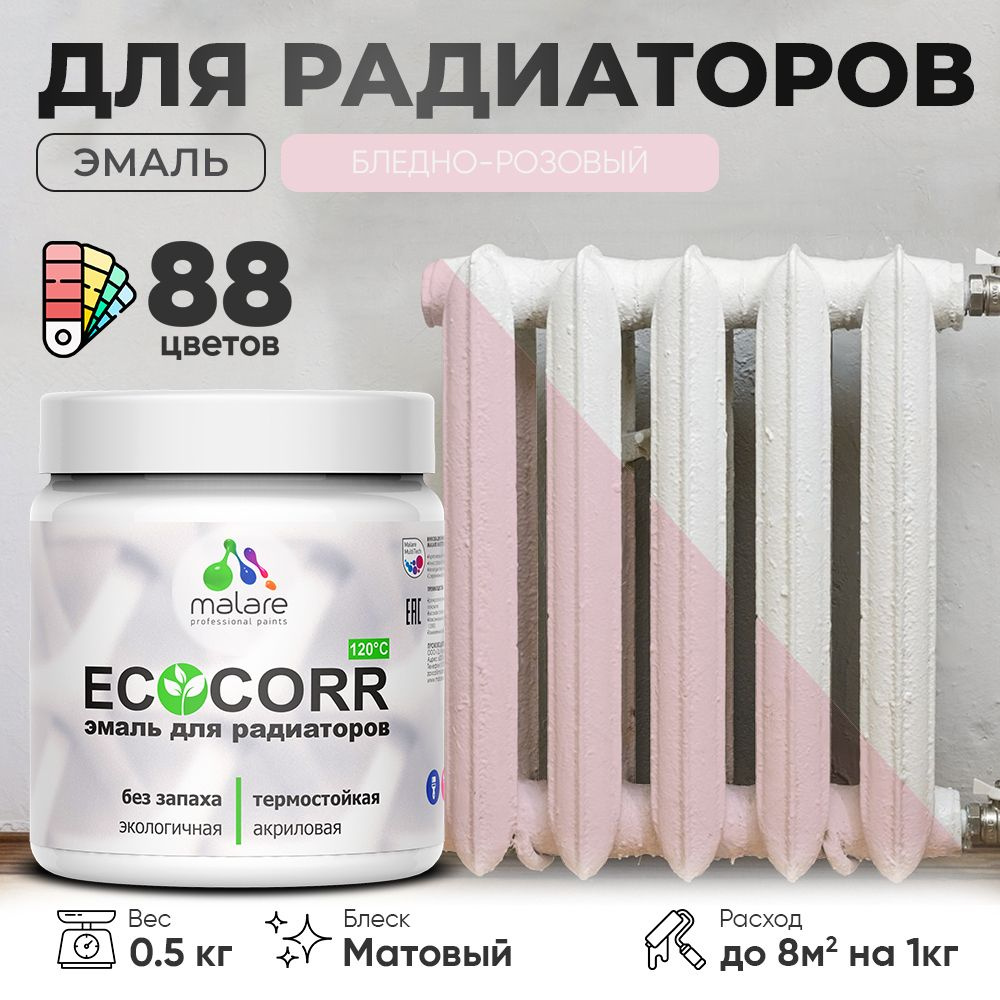 Краска термостойкая Malare EcoCorr для труб, батарей и радиаторов отопления/ водная акриловая быстросохнущая #1