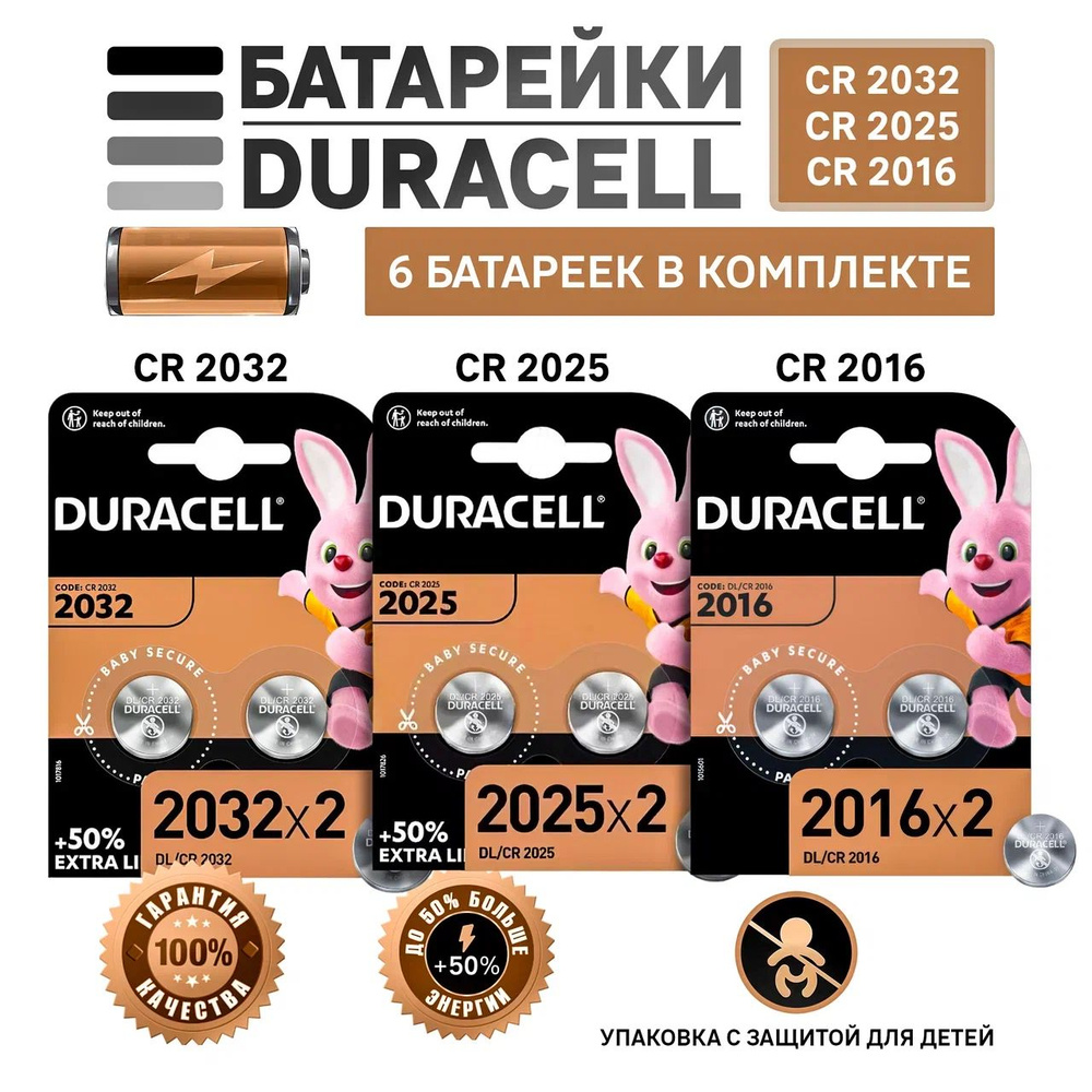 Duracell Батарейка CR2032, CR2025, Li (литиевый) тип, 3 В, 6 шт #1