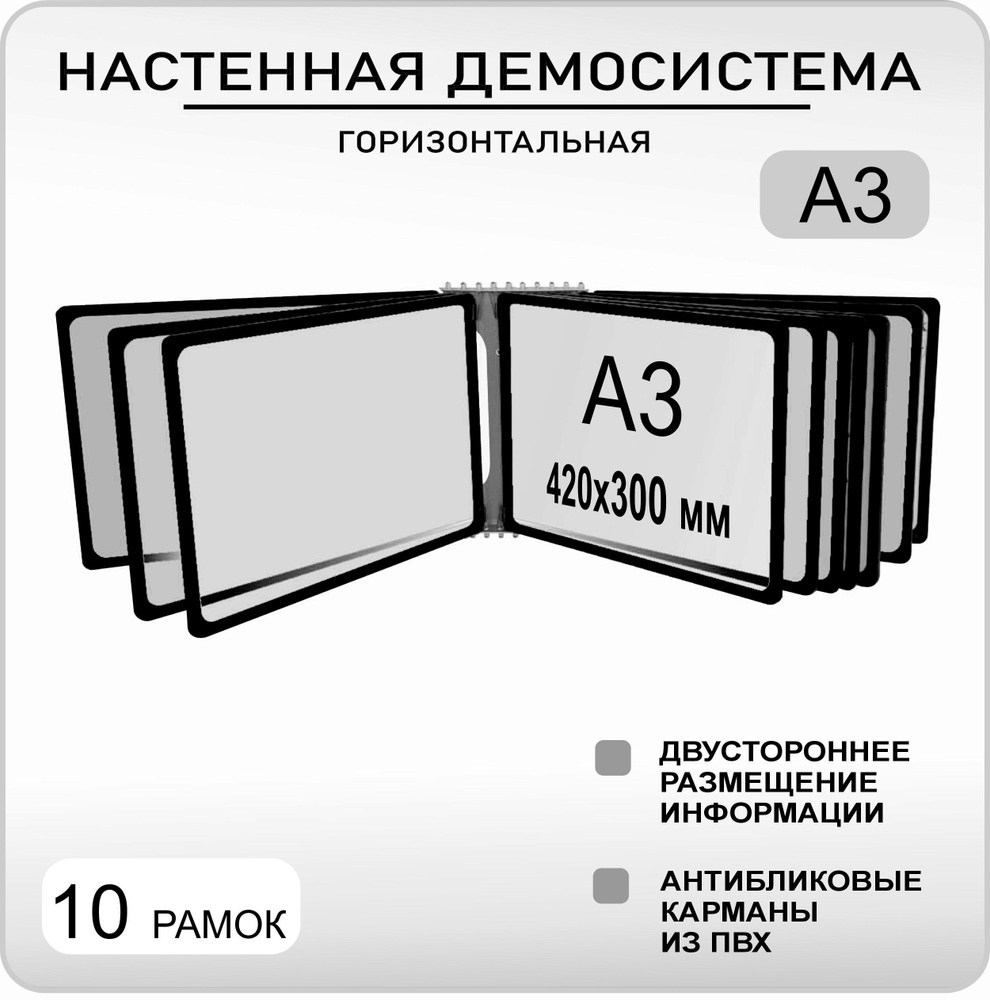 Демонстрационная настенная перекидная система А3 на 10 карманов горизонтальная  #1