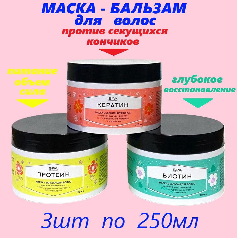 Маска-бальзам для волос SPA Professional, питание+восстановление+против секущихся кончиков, 3шт по 250мл #1