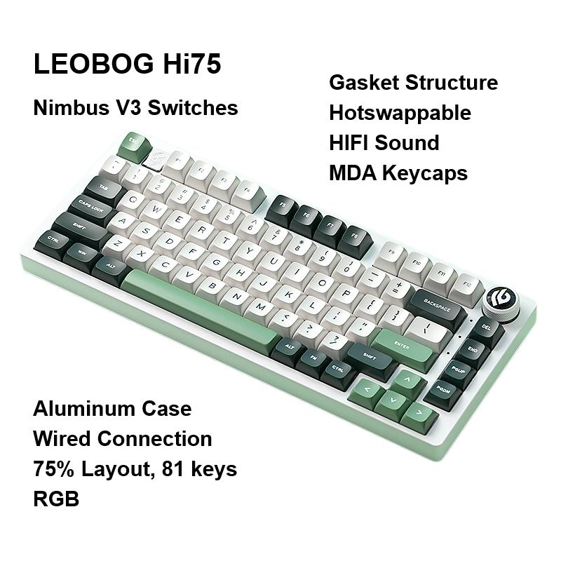 LEOBOG Игровая клавиатура проводная Hi75, Lost Green, Nimbus V3 Switches, MDA Keycaps, Английская раскладка, #1