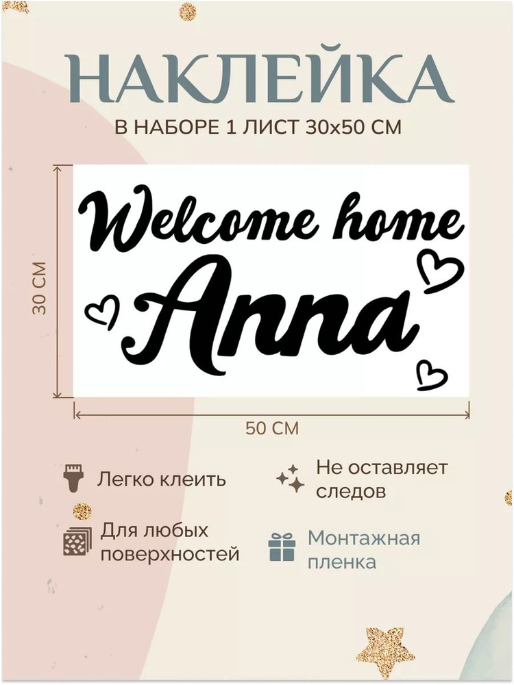 Именная наклейка на стену шар Welcome home Anna #1