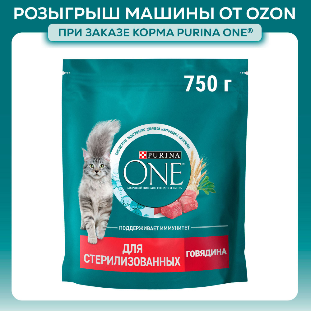 Сухой корм для кошек Purina ONE для стерилизованных, с говядиной и пшеницей, 750 г  #1