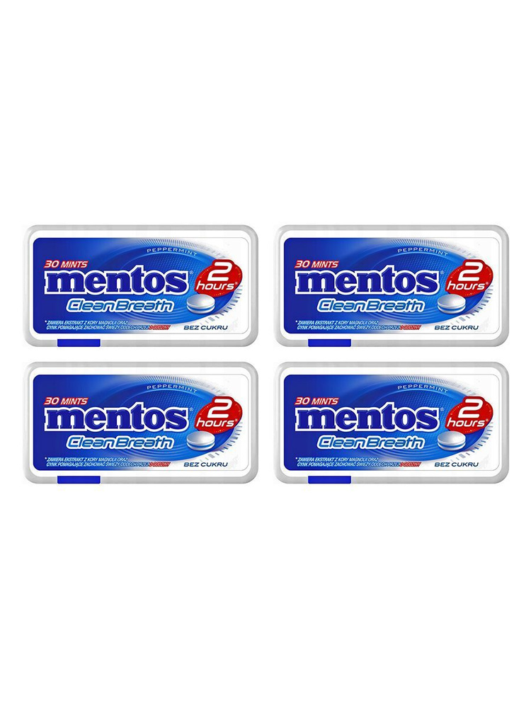 Жевательные конфеты Mentos Clean Breath Peppermint, 4 уп по 21 гр #1