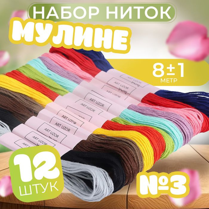 Набор ниток мулине 3, 8 1 м, 12 шт #1