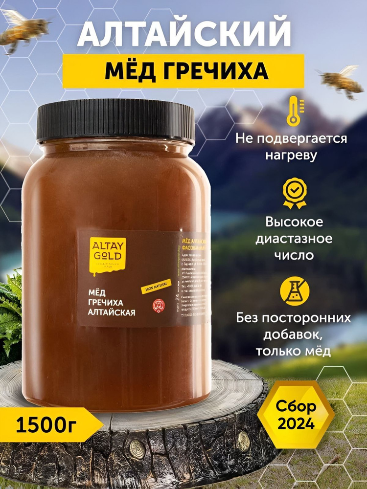 Мед натуральный, Мед Гречишный вегетарианский продукт, правильное питание Алтайский мед 2024 г., 1500 #1