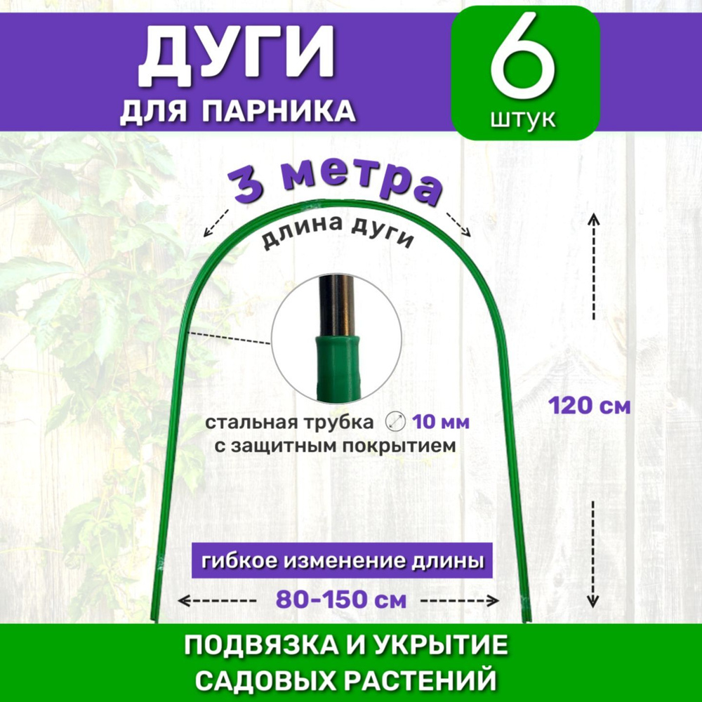 Садовые дуги для парника длина 3 метра (6 штук), размер 100х120 см, парниковые металлические дуги в ПВХ #1